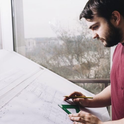 side view architect drawing blueprints side view architect drawing blueprints